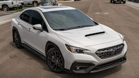 ceramic tint on a white Subaru WRX