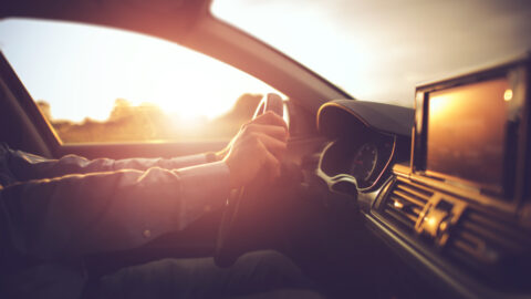 sunlight shining through side window of car