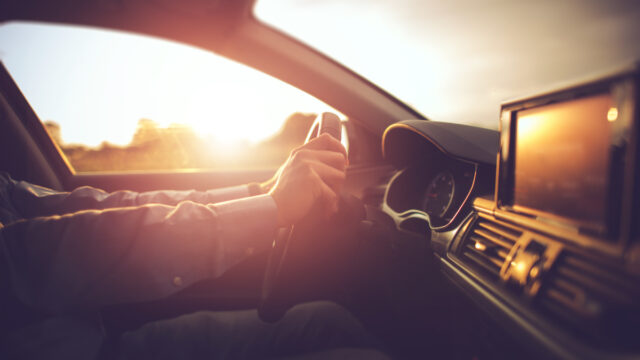 sunlight shining through side window of car