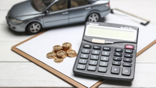 model car with calculator and coins