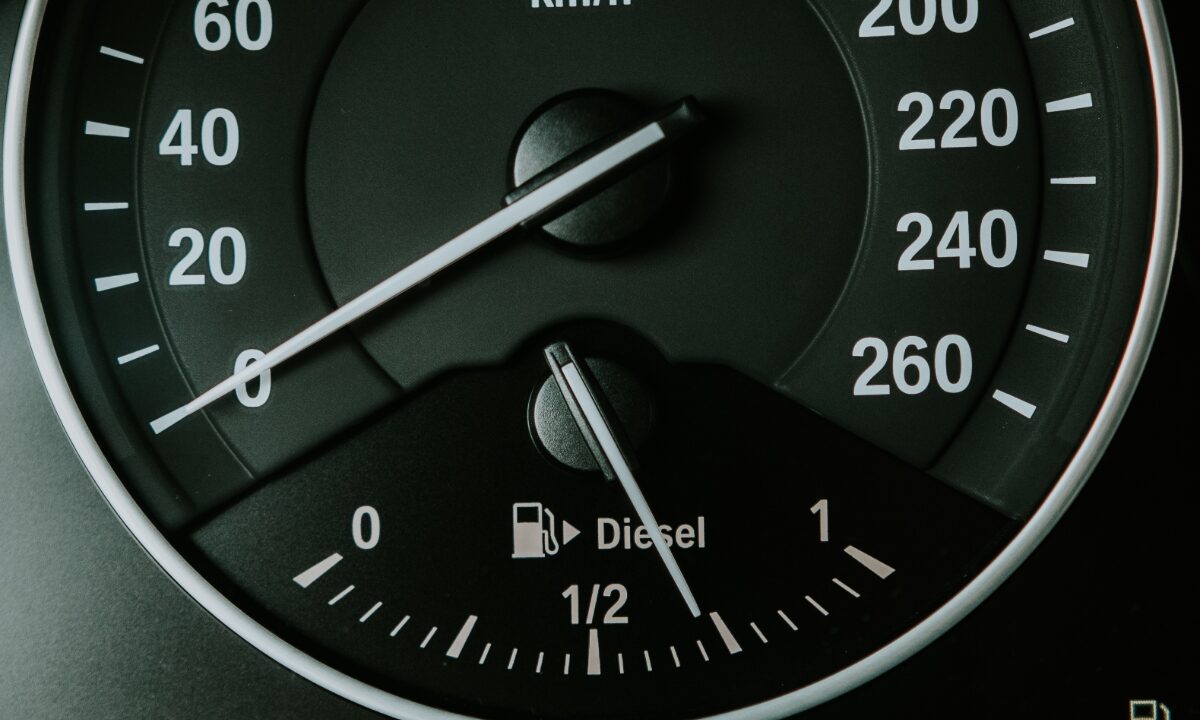 inside view of car speedometer and fuel gauge