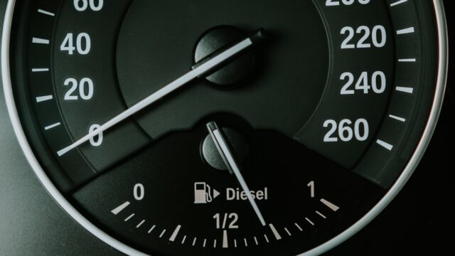 inside view of car speedometer and fuel gauge